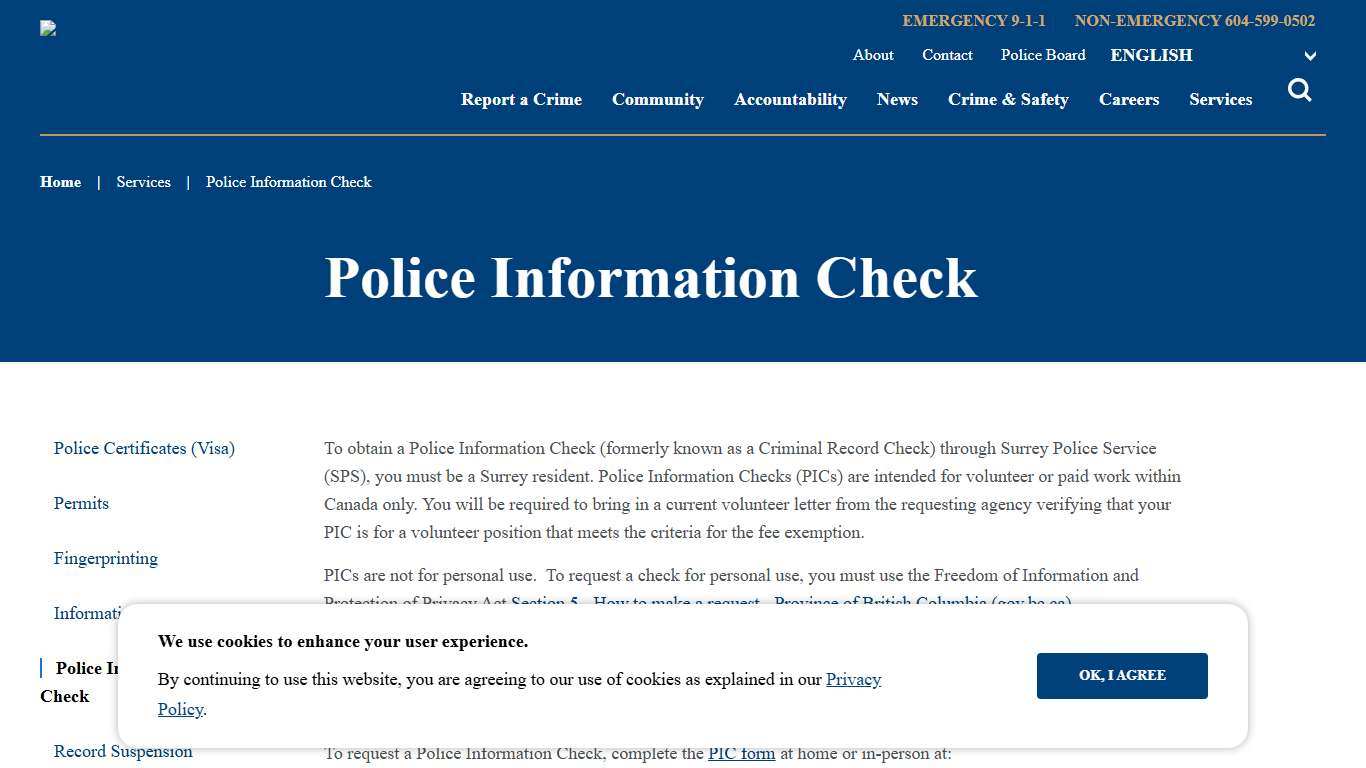 Police Information Check | Surrey Police