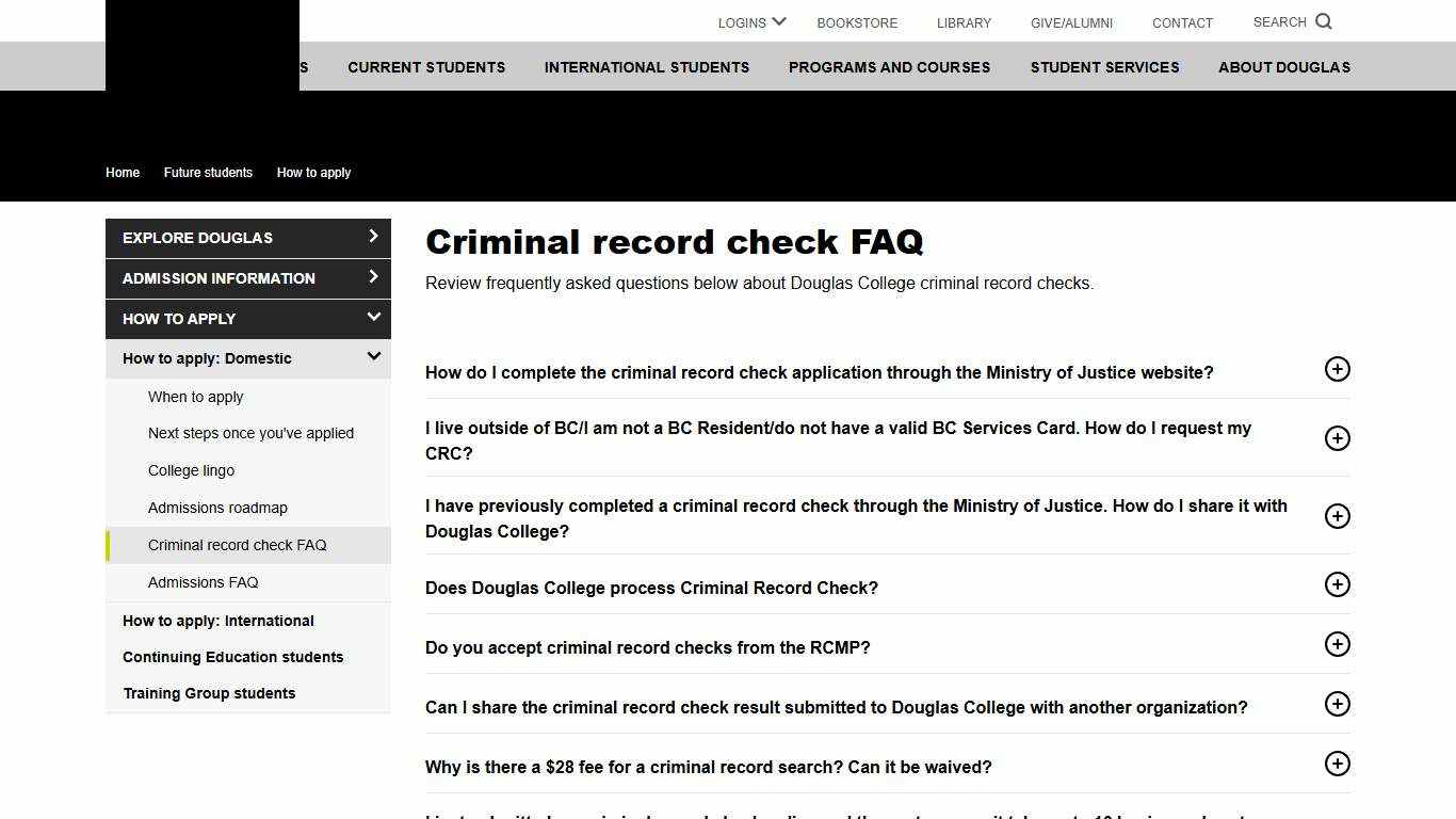 Criminal record check FAQ | Douglas College
